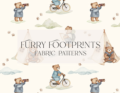 Furry Footprints. Watercolor fabric seamless pattern