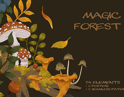Magic Forest Hand drawn digital art clipart