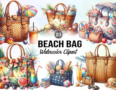 beach bag Watercolor Clipart