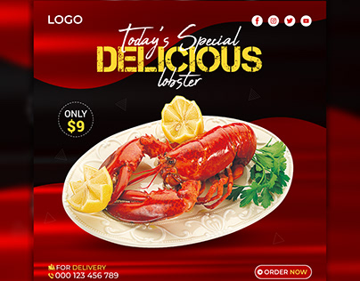 Delicious lobster social media post design template