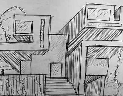 modern villa sketching - modern villa eskiz