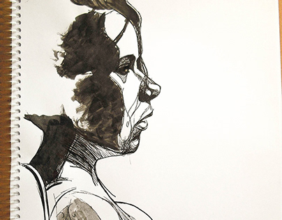 A girl profile. Pen & ink wash drawing
