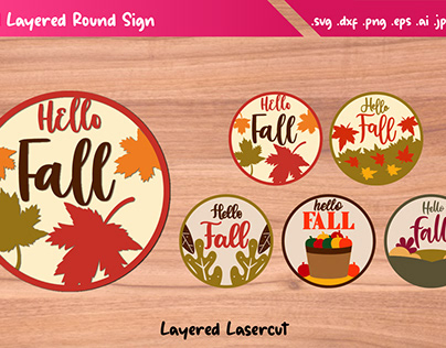 Hello Fall Layered Round Sign