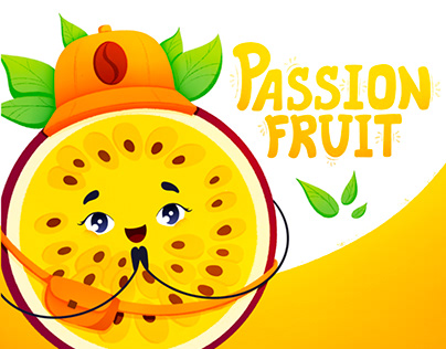 Passion fruit. Brand character for coffee cafe