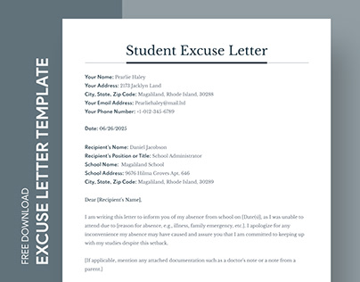 Free Editable Online Student Excuse Letter Template