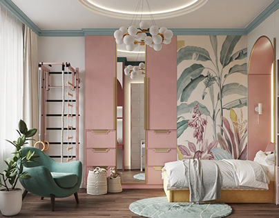 Pink tropic bedroom