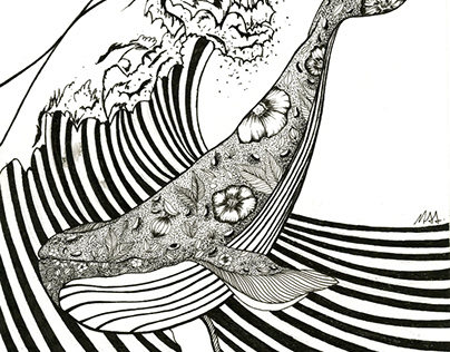 Ink drawing - Whale