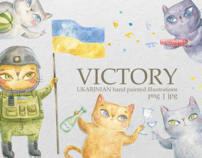 Ukraine Cartoon Cats Victory Set
