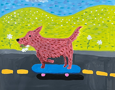 Flower Delivery Dog | Acrylic Painting