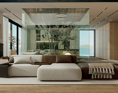 Living room with tree