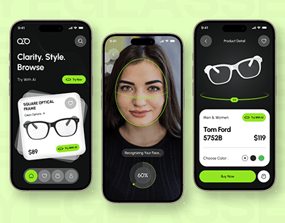 Eyeglass - Eyewear AI Mobile App UI