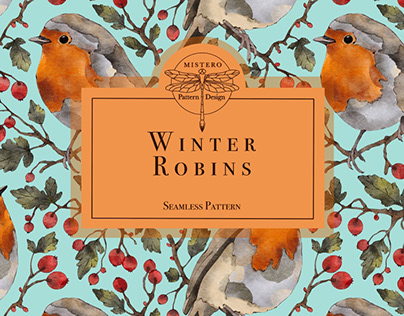 Winter Robins seamless pattern