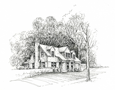 Pen and Ink illustration of a Kansas City Residence