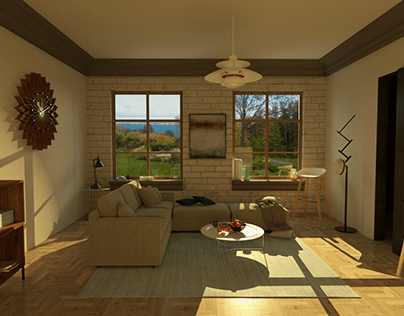 living room with different render settings