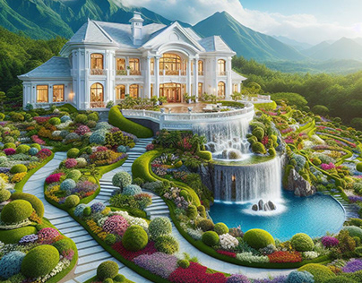a big house, big, oasis garden, white, luxuary