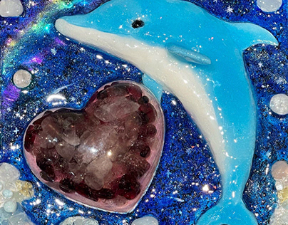 Meteorite art  “Dolphin jumping into the heart”