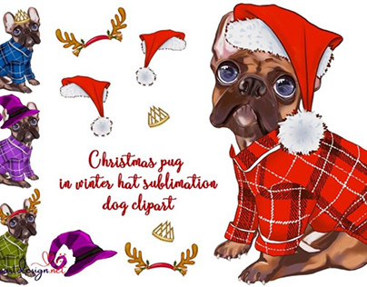 Christmas Pug in Winter PNG Sublimation Merry Christmas