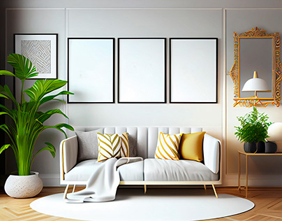 Free Mock-up: Living Room Frames on the Wall
