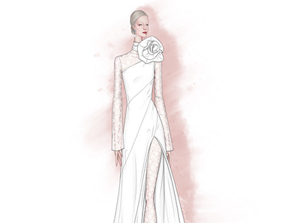 Fashion Illustration - Bias Cut Dress & Lace Bodysuit