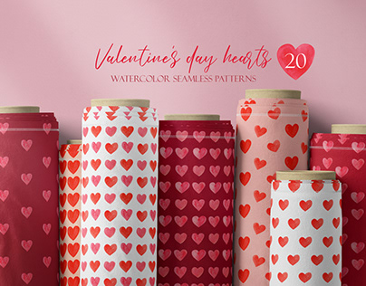 Watercolor Valentine's Day Hearts Seamless Patterns