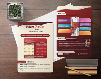 Brochure, Flyer Ar & En & 3D packaging- Haem Forme iron