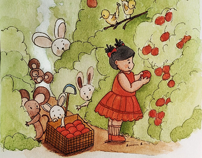 Mary collecting apples