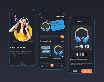 E-commerce Modarn Headphone Mobile App ui Design