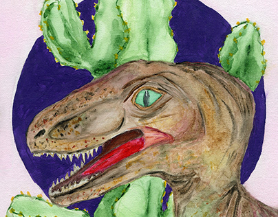Watecolor dinosaur on canvas