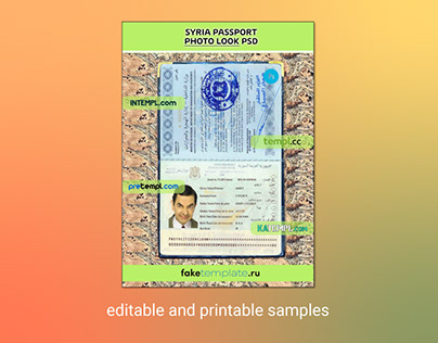 Syria passport editable PSDs, scan and photo