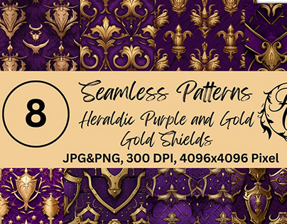 Seamless Patterns Heraldic Purple Gold Shields