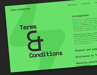Terms & Conditions page design for Zeus