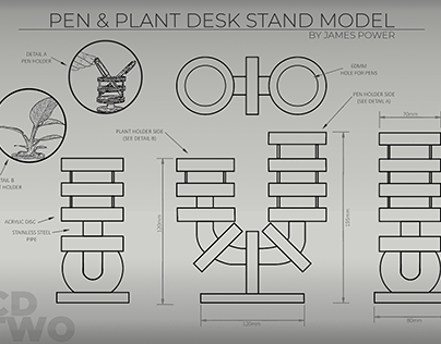 Desk Pen & Plant Holder Linework