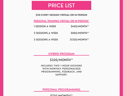 Personal Trainer Pricing List
