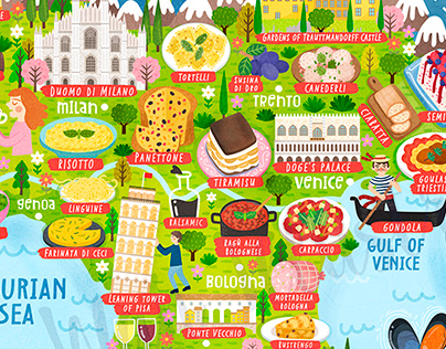 Italy Food Map Illustration