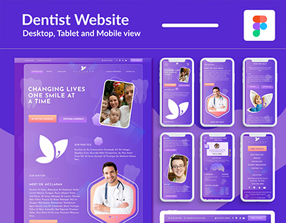 Dentist Website Desktop, Tablet and mobile UI Design