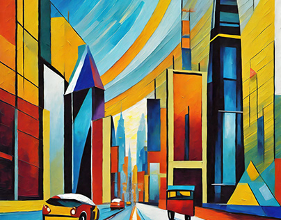Cubism Painting of a Jazzy Metropolis