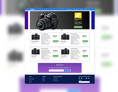 E-commerce concept landing page for selling cameras