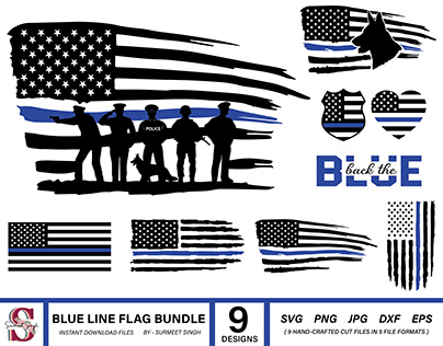 Blue Line Flag Svg Bundle, US Police Flag Svg Cut Files