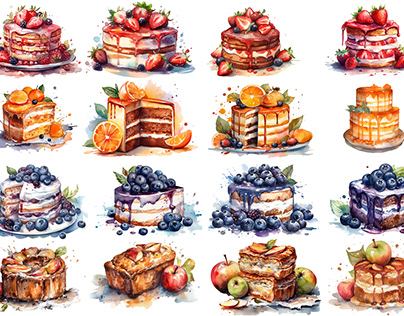 16 Watercolor Cakes PSD And Transparent PNG