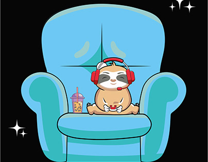 Sloth sitting on sofa illustration
