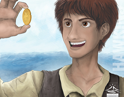 Illustrated characters from the book "Treasure Island"