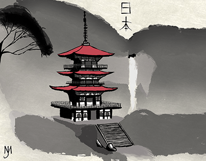 Seiganto-ji Sumi-e style illustration