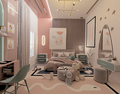 Modern girly bedroom for apartment in Saudi Arabia