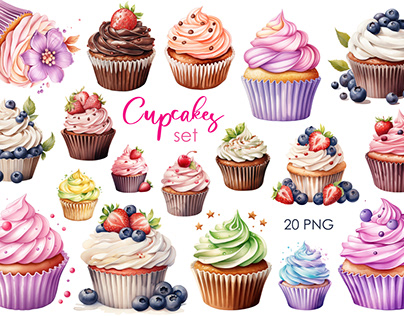 Set of Cupcakes Sublimation PNG Clipart