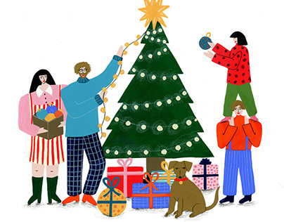 Decorating the Tree - Christmas illustrations