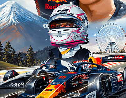 Red Bull Poster Illustration - Liam Lawson In The Wings