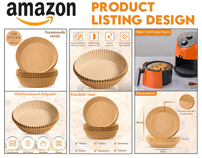 Air fryer Paper/Tray Listing Design | For Amazon & Bol