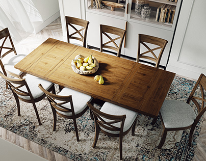 3D Renderings of Rustic Dining Table and Chairs