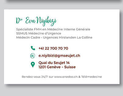 Business cards for Dr Eva Niyibizi - Geneva