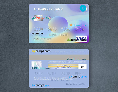 USA Citigroup Bank visa card template